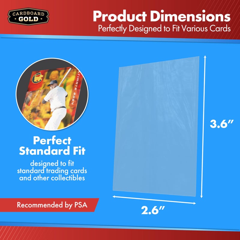 كاردبورد جولد أغطية كرتونية ذهبية اللون لبطاقات التداول - 100 غطاء حماية للبطاقات مصنوع من بلاستيك متين وشفاف تمامًا لبطاقات البيسبول والرياضة وبطاقات التجميع والبطاقات ذات الحجم القياسي 2-5/8 × 3-5/8 (67 × 94 مم) - Image 2